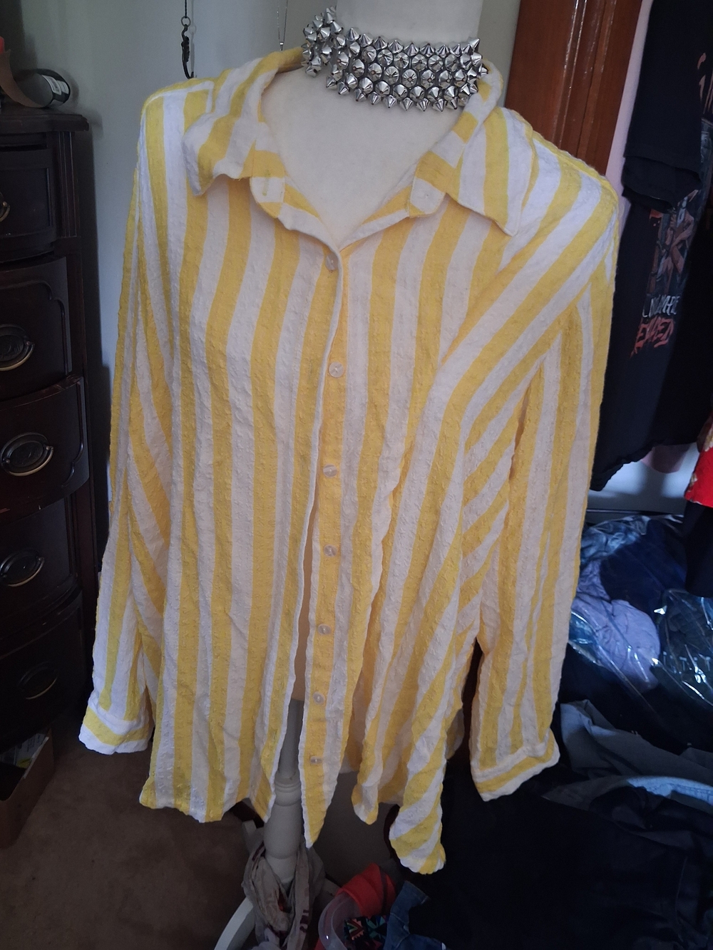 Jane and Delancey Yellow and White Striped Button-Down Shirt